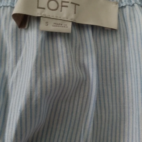 LOFT womens light blue striped square neck tie waist blouse with long sleeve(S) - Picture 9 of 10